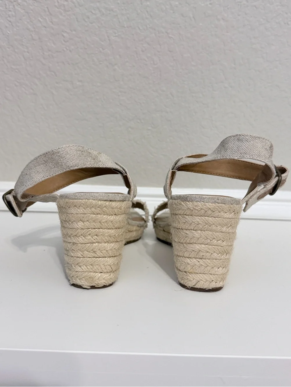 Lucky Brand Linen Espadrille Wedge Sandals | 9 | Ankle Strap Jute Heel